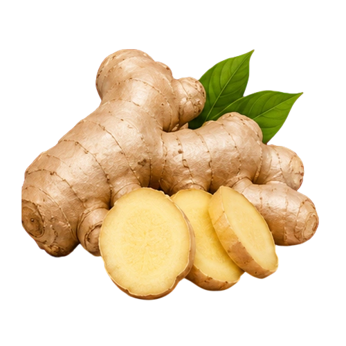 Ginger root with fresh slices